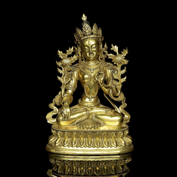 Estatua de bronce dorado "Tara", Tibet, s.XVIII.  Escultura de bronce fundido y dorado