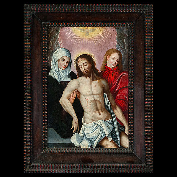 Escuela Flamenca del siglo XVI - Cristo muerto sostenido por la Virgen y San Juan.