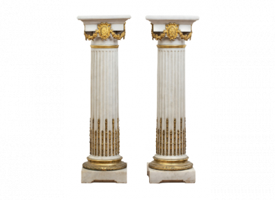 Graux-Marly, fundidor. 8. R. du Parc Royal, Paris.  Pareja de columnas de mármol y bronce aplicado Francia, tercer cuarto del S. XIX.