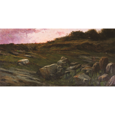 Modest Urgell Inglada (Barcelona, 1839-1919).  Atardecer.  &Oacute;leo sobre tela. Firmado. 