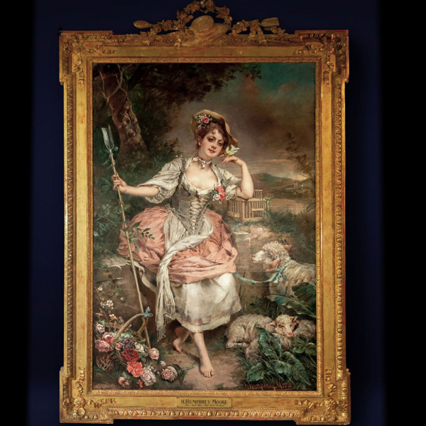 "Joven Pastora" de HARRY HUMPHREY MOORE (NuevaYork, 1844 - París, 1926) Escuela Romántica Norteamericana del siglo XIX. 