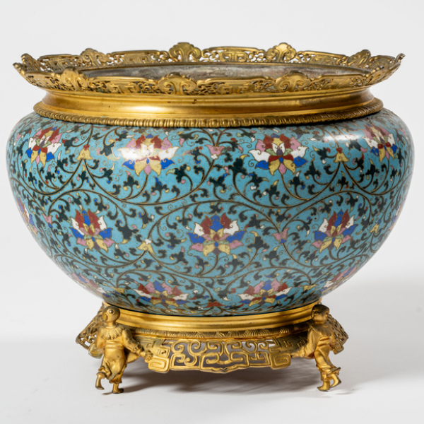 Macetero chino en esmalte cloison&eacute; periodo Qing (1644-1912)