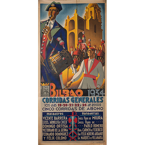 &quot;Cartel Litográfico de la corrida de toros de Bilbao de 1934&quot;  Nicolás Martínez Ortíz de Zárate (Bilbao, 1907 - 1987). 
