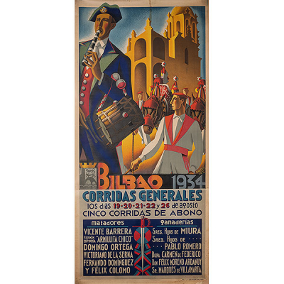 &quot;Cartel Litográfico de la corrida de toros de Bilbao de 1934&quot;  Nicolás Martínez Ortíz de Zárate (Bilbao, 1907 - 1987). 
