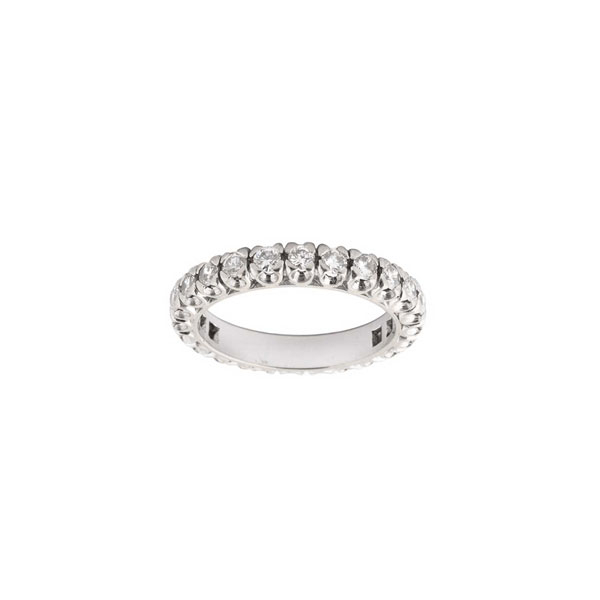 Alianza completa vintage, en montura de oro blanco 18 K y fila de limpios y blancos diamantes, talla brillante