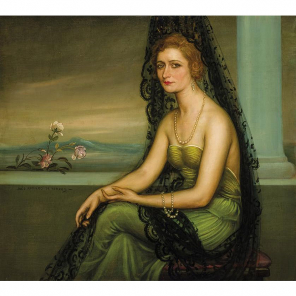 Julio Romero de Torrres. "Retrato de la amiga de Torres Arias". Óleo y temple sobre lienzo.