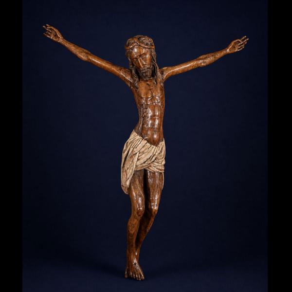 Escultura en talla de madera de tilo. Cristo. Siglo XV, posiblemente alem&aacute;n. 