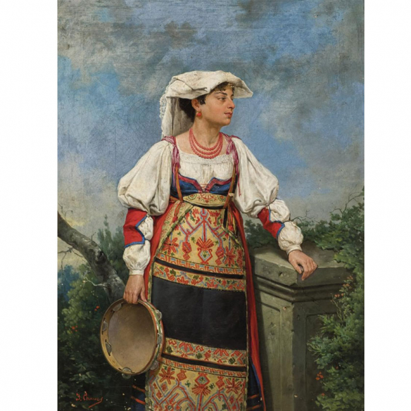 Jose María Chavez Ortiz.   "Pastora napolitana". Óleo sobre lienzo.  