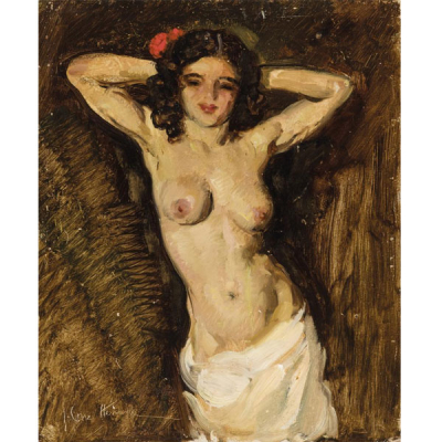 José Cruz Herrera   &quot;Carmen al desnudo (c. 1955)&quot;. Óleo sobre tabla. 