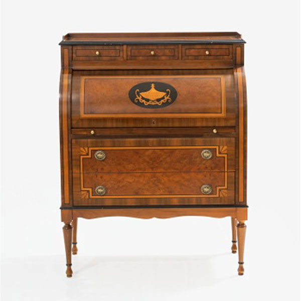 Bureau cilindro en madera de caoba y marquetería Estilo Imperio.   Época: S. XX 