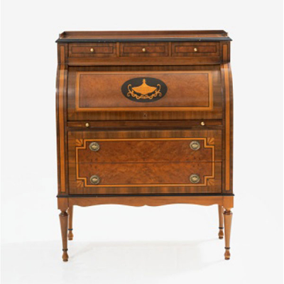 Bureau cilindro en madera de caoba y marquetería Estilo Imperio.   Época: S. XX 