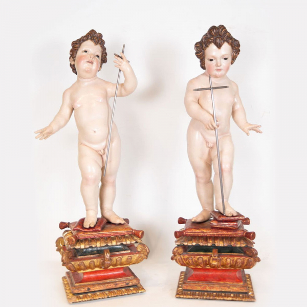 Excepcional pareja de tallas &quot;Niño Jesús y San Juanito&quot;, atribuidos a Juan de Mesa (Córdoba, 26 de junio de 1583 - Sevilla, 26 de noviembre de 1627). 