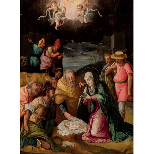 Escuela Hispano Flamenca S. XVI. "Adoración de los pastores".