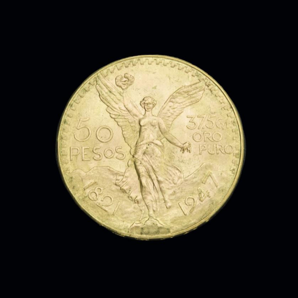 Moneda de 50 pesos mexicanos de oro. 42 gr.
