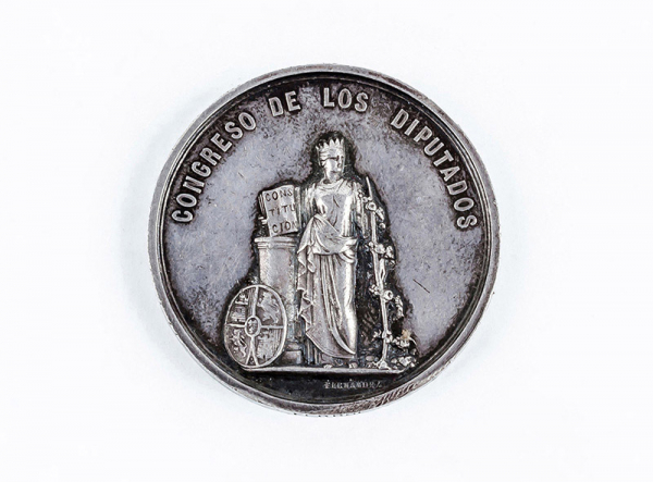 Medalla de plata del Congreso de los Diputados. Cortes de 1868. A nombre de Manuel Aguirre de Tejada (Ferrol).40 mm. EBC.