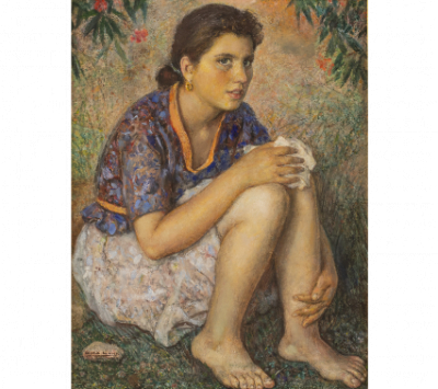 EUGENIO HERMOSO MARTÍNEZ (Fregenal de la Sierra, Badajoz, 1883-Madrid, 1963) Retrato de niña sentada