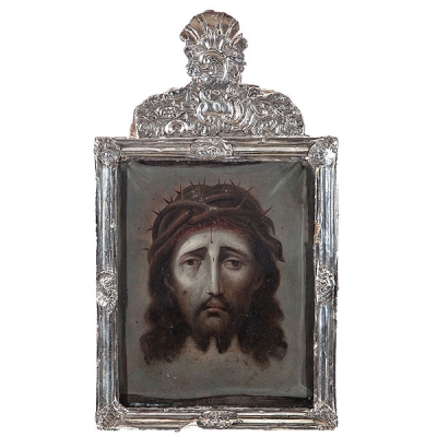 "Ecce Homo" mexicano con marco de plata