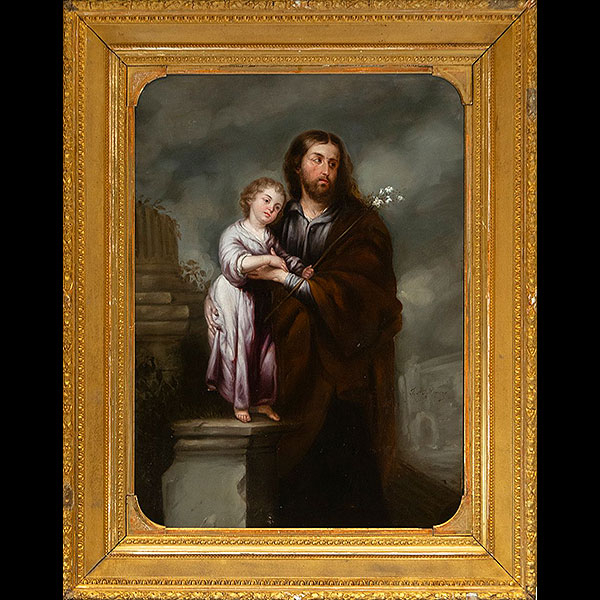 JOSÉ MARIA ROMERO Y LÓPEZ (Sevilla, 1816-1880) - San José con el Niño.    Óleo sobre lienzo.