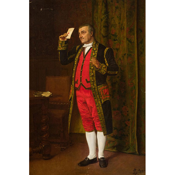 José Jiménez Aranda. (1837 - 1903)   "El curioso". Óleo sobre lienzo.