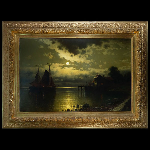 Escuela Suiza del siglo J. Buttler (siglo XIX), escuela inglesa del siglo XIX - Puerto al Anochecer.