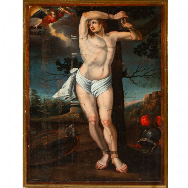 BALTASAR DE ECHAVE IB&Iacute;A (Mexicano, 1585-1643) - Excepional "San Sebasti&aacute;n". &Oacute;leo sobre lienzo. Escuela olonial mexicana.