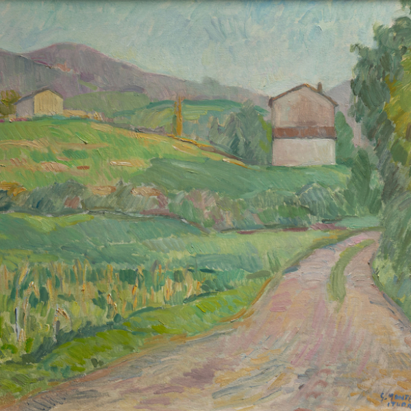 "Paisaje" GASPAR MONTES ITURIOZ (Irún, 1901-1998) Óleo/Táblex