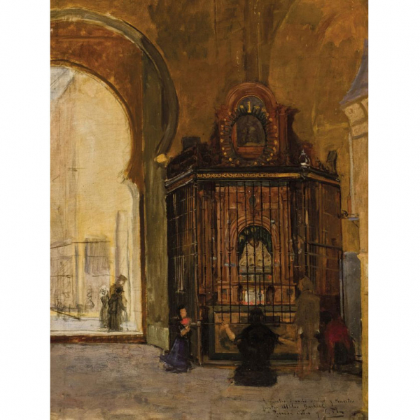 CECILIO PLÁ (1860 - 1934) "Interior de la catedral". Óleo sobre lienzo.