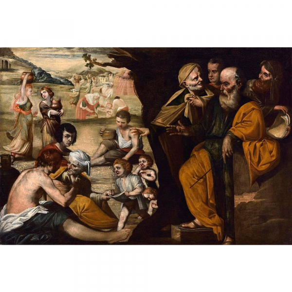 ESCUELA ITALIANA NAPOLITANA DEL SIGLO XVII "La ca&iacute;da del man&aacute;".