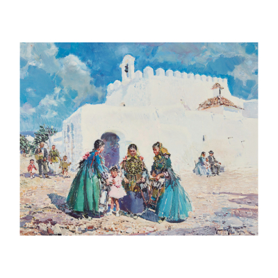 Ignacio Gil Sala (Barcelona, 1913-2003)  Ibicencas.  Óleo sobre tela. Firmado. 