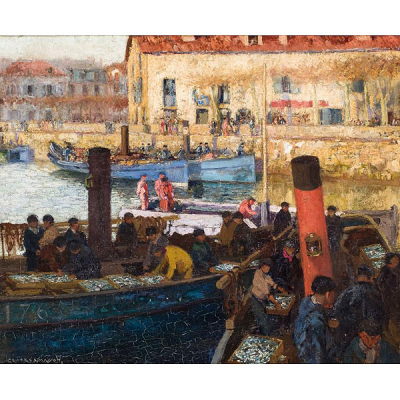GEORGES MASSON (1875 - 1948) &quot;Pescadores vascos. Regreso de la pesca&quot;. Óleo sobre lienzo.