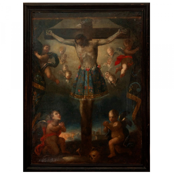 "Santo Cristo de La Grita" Escuela Colonial Novohispana. Siglo XVII.    &Oacute;leo sobre lienzo. 