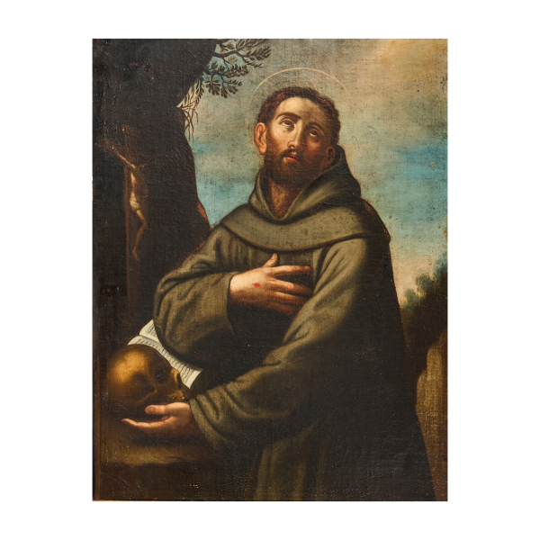 Escuela española, s.XVII. San Francisco de Asís en éxtasis. Óleo sobre tela.