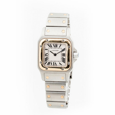 Reloj suizo, sra. CARTIER Santos Galb&eacute;e (ref: 1057930) en caja de acero, 24 mm, con bisel de oro amarillo 18 K.