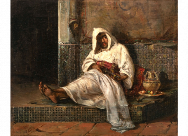 JOAQUÍN SOROLLA Y BASTIDA (Valencia, 1863 - Madrid, 1923)  Árabe con pistola   Óleo sobre lienzo 