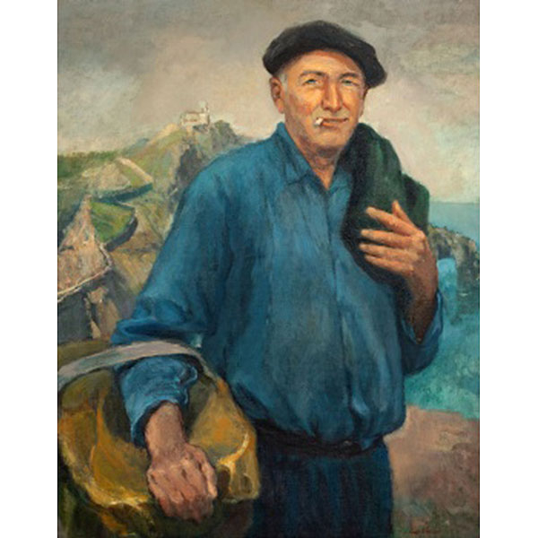 CARLOS E. GIL  (Bilbao 1920) "Arrantzal con vista de San Juan de Gaztelugatxe"