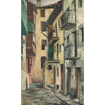 PELAYO OLAORTUA  (Guernica, Vizcaya 1910 - Bilbao 1984) &quot;Entre calles&quot;