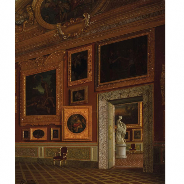 Francesco Maestosi.   "Galleria Palazzo Pitti". Óleo sobre lienzo. 