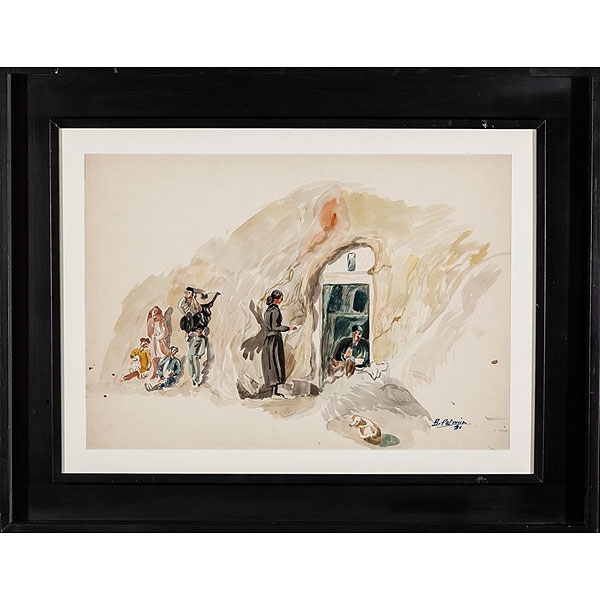 Benjamín Palencia (Barrax, Albacete, 1894 - Madrid, 1980) "Personajes junto a una casa cueva"