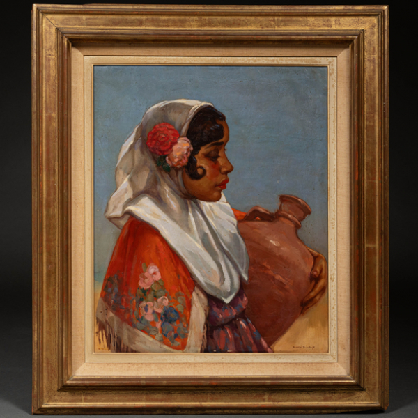 "Petite Gitane au Cantaros"  CHARLES BISSCHOPS(Bélgica, 1894-1975)