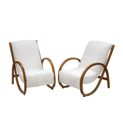 Pareja de butacas Art Deco S. XX.  Pareja de butacas midcentury de estilo Art Dec&oacute; realizadas en madera tallada y torneada.