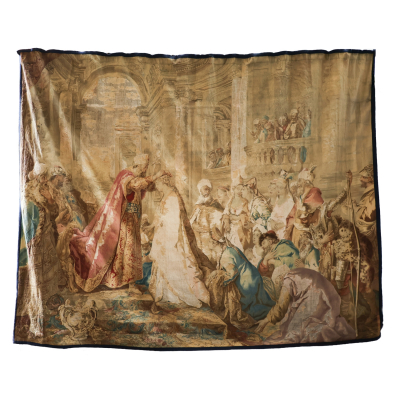 Atribuido al taller de Gobelinos (Par&iacute;s, Francia, s.XVII)  La coronaci&oacute;n de la reina Esther.  1764. 