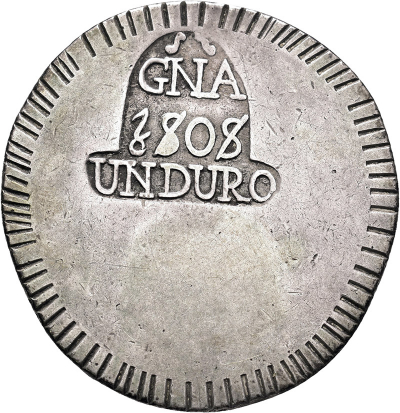 Moneda 1808 Fernando-VII Gerona 1 Duro M.B.C.+
