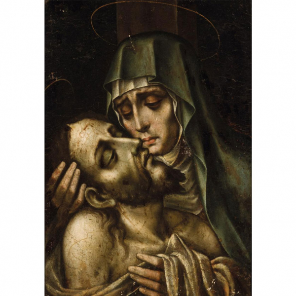 Luis de Morales (1509 - 1586).  "La Piedad". Óleo sobre tabla.  