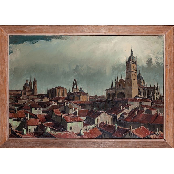 Jos&eacute; Perez Gil Caudete, (Albacete, 1918 - Alicante, 1998) "Tejados y c&uacute;pulas, Salamanca"
