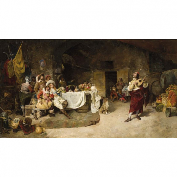 Joaqu&iacute;n Agrasot.  "Escena de taberna (1867)". &Oacute;leo sobre lienzo. Firmado 