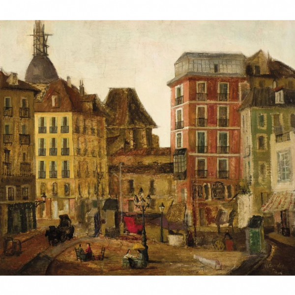 Agustín Redondela.   "Plaza de la Cebada (1950)". Óleo sobre lienzo.  