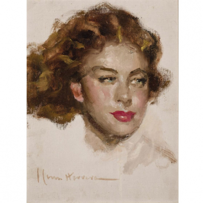 José Cruz Herrera.   &quot;Rostro de mujer&quot;. Óleo sobre lienzo.