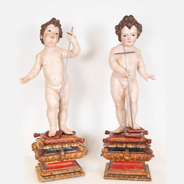 Excepcional "Pareja de Niño Jesús y San Juanito" en talla, atribuidos a Juan de Mesa (Córdoba, 26 de junio de 1583 - Sevilla, 26 de noviembre de 1627).