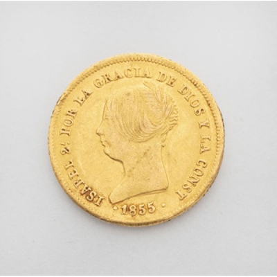 Moneda en oro amarillo de Isabel II. 1855
