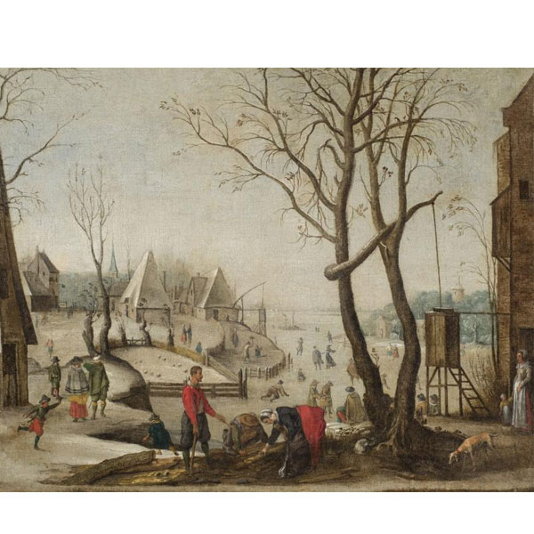 CÍRCULO DE SEBASTIAN VRANCX.   &quot;Escena invernal&quot;. Óleo sobre lienzo.